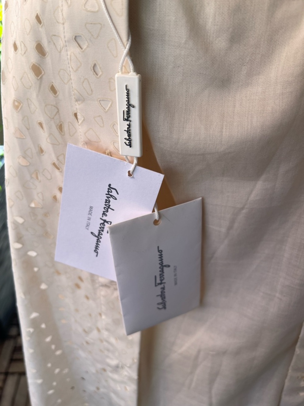 Salvatore Ferragamo Cream Eyelet Button-Up Blouse with Cream Cami